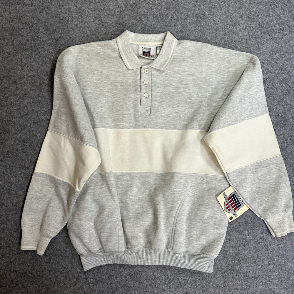Claybrooke Sport Colorblock‎ Pullover XL Gray Ivory Vintage Long Sleeve Collared